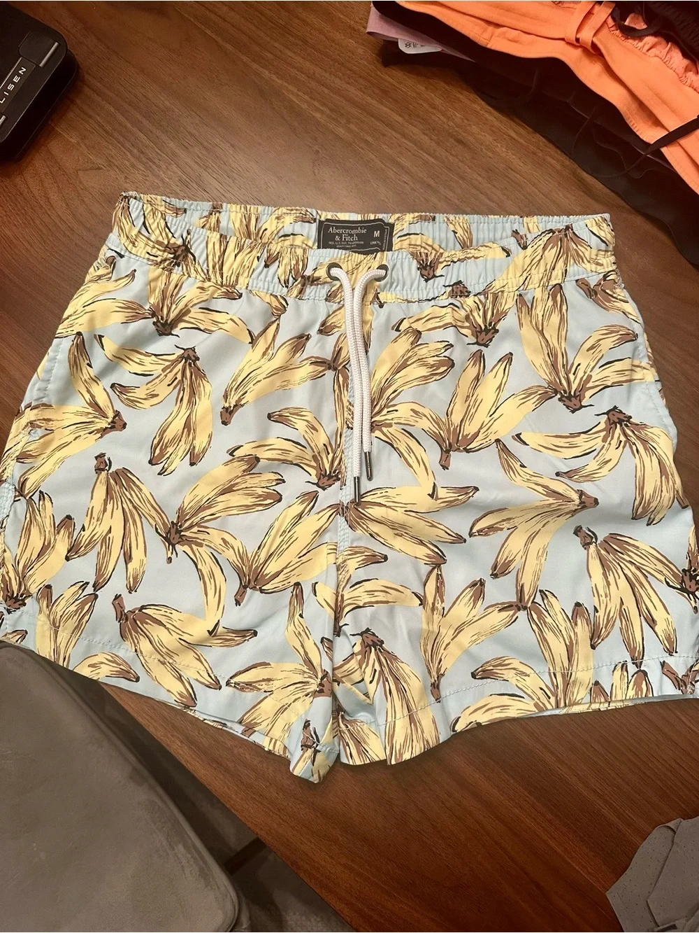 Men’s 5” Abercrombie & Fitch Swim Trunks with Yellow Banana Motif - Size M